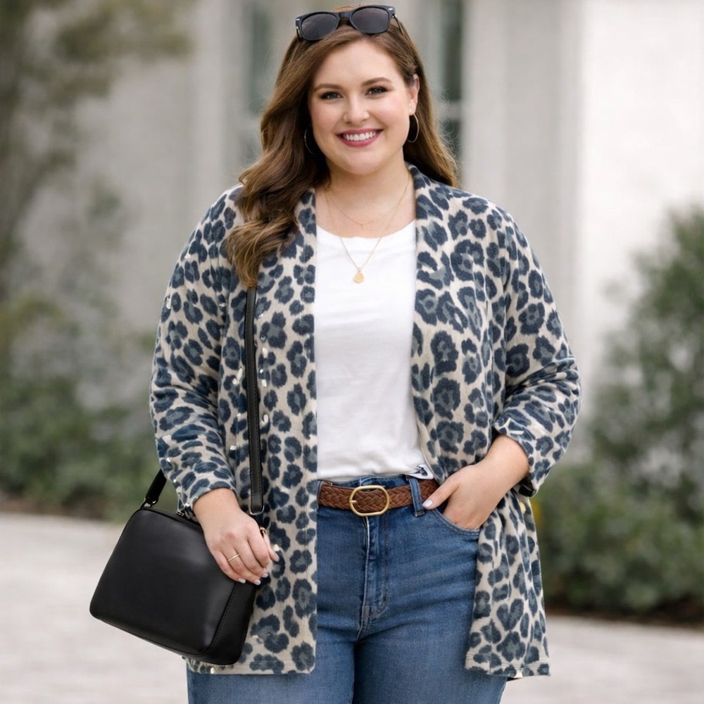 EST 1946 by Cato Leopard‎ Print Open-Front Cardigan Women's Size 22/24W